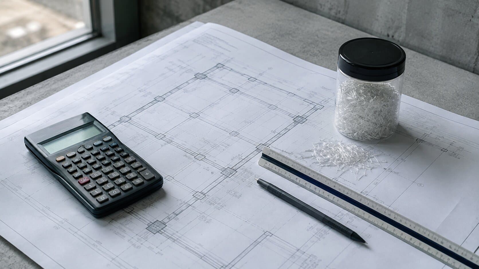 Teknik çizim üzerinde dozaj hesabı yapan mühendis masası