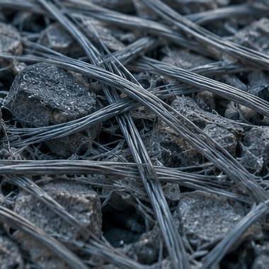 Makro fiberin beton agregası içindeki yakın görüntüsü